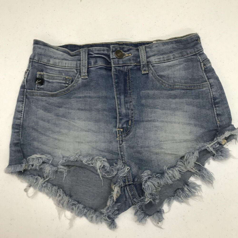 KanCan Denim Shorts Womens Junior 5/26 Blue MidRise Distressed Cutoff Frayed Hem